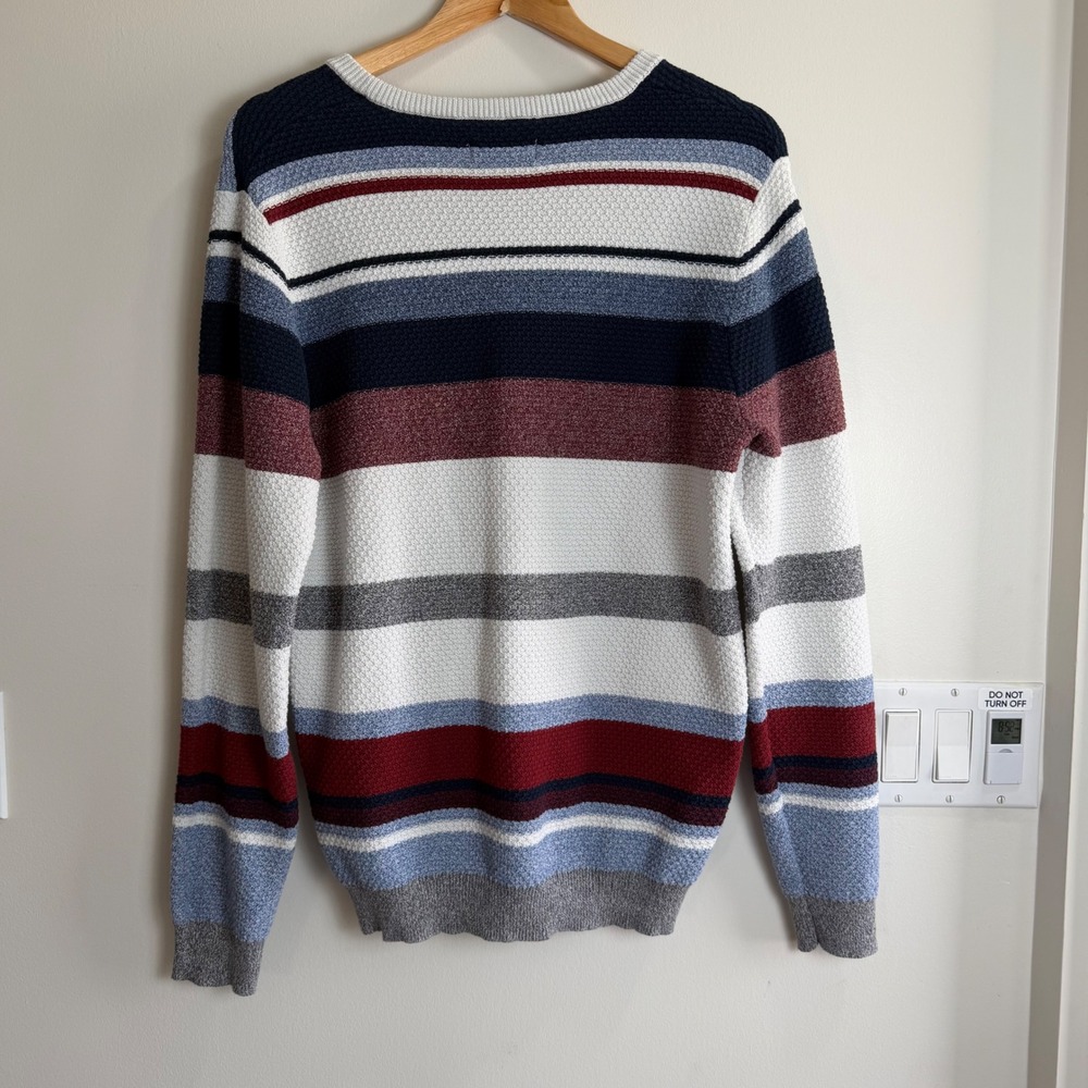 RW&CO Textured Popcorn Knit Striped Sweater Blue Burgundy Mens Large Nautical - Picture 2 of 10